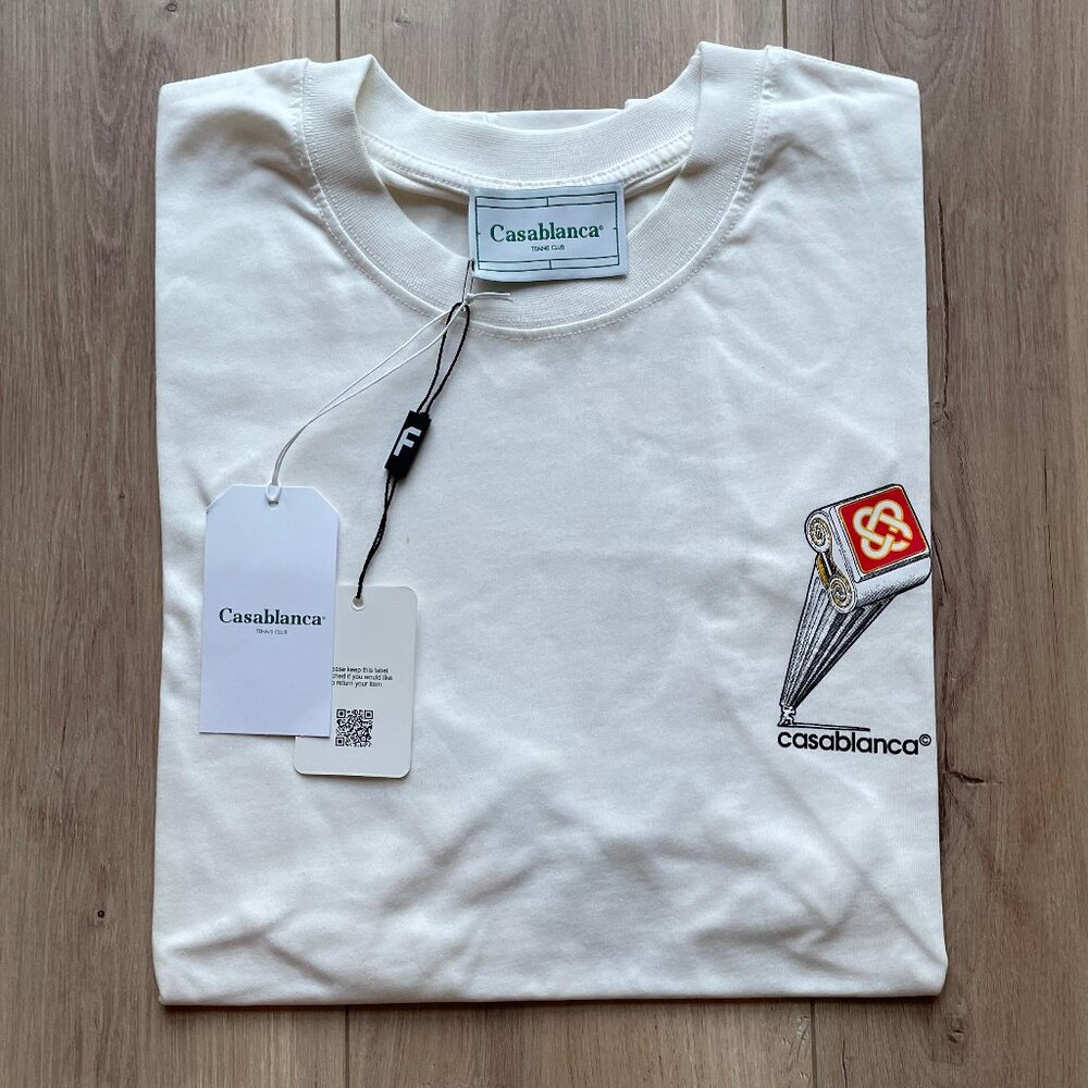 XL CASABLANCA MEN'S WHITE RELAXED FIT T-SHIRT COTTON SHORT SLEEVE